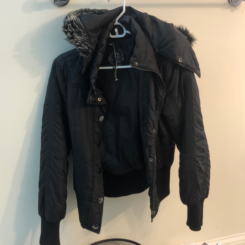 Puffy Winter Jacket with Furry Hood